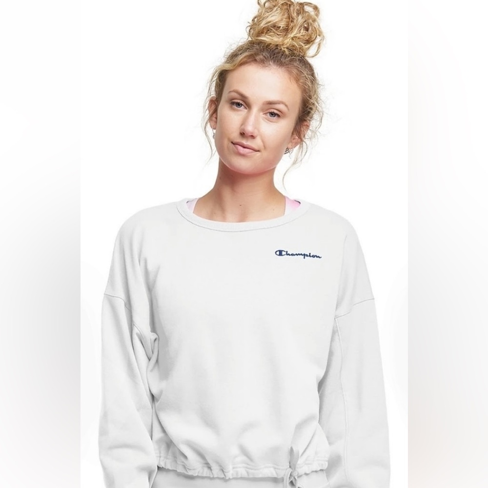 Champion White Campus French Terry Cropped Sweatshirt Size S